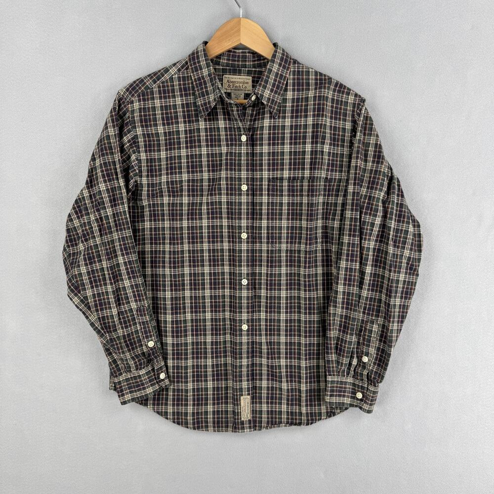 Vintage Abercrombie & Fitch Shirt Mens Medium Brown Plaid Button Up Long Sleeve